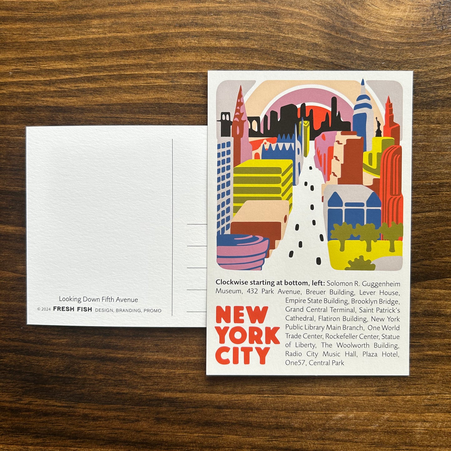 Postcard Featuring New York City NYC with Illustrated View Down 5th Avenue